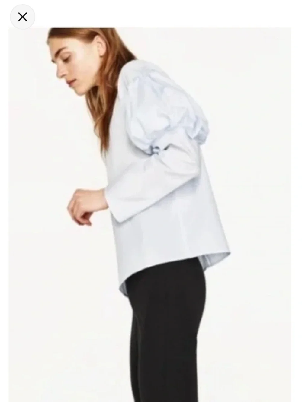 Zara poplin puff sleeve light blue shirt XS